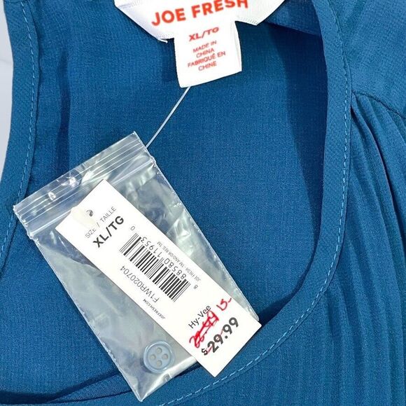 Joe Fresh Womens NWT Blue Lined Sheer Long Sleeve Fadeout Pleat Top Size XL - Picture 9 of 10